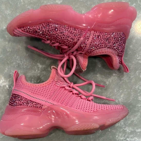 Steve Madden TMAXIMA Neon Pink Rhinestone Glitter Girls Sneakers - Picture 1 of 13